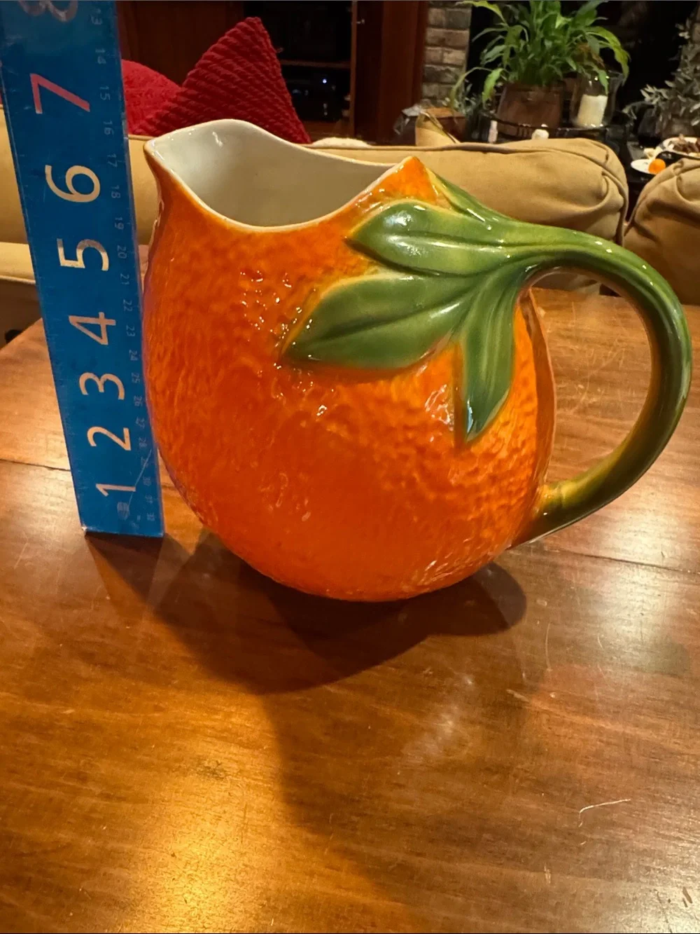 Williams Sonoma Orange Pitcher Vintage Made in Italy Beverage Leaves Cottagecore